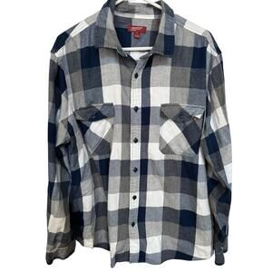 Arizona Jean Co Button Shirt Women’s XL Blue White Gray Plaid Long Sleeve Shirt